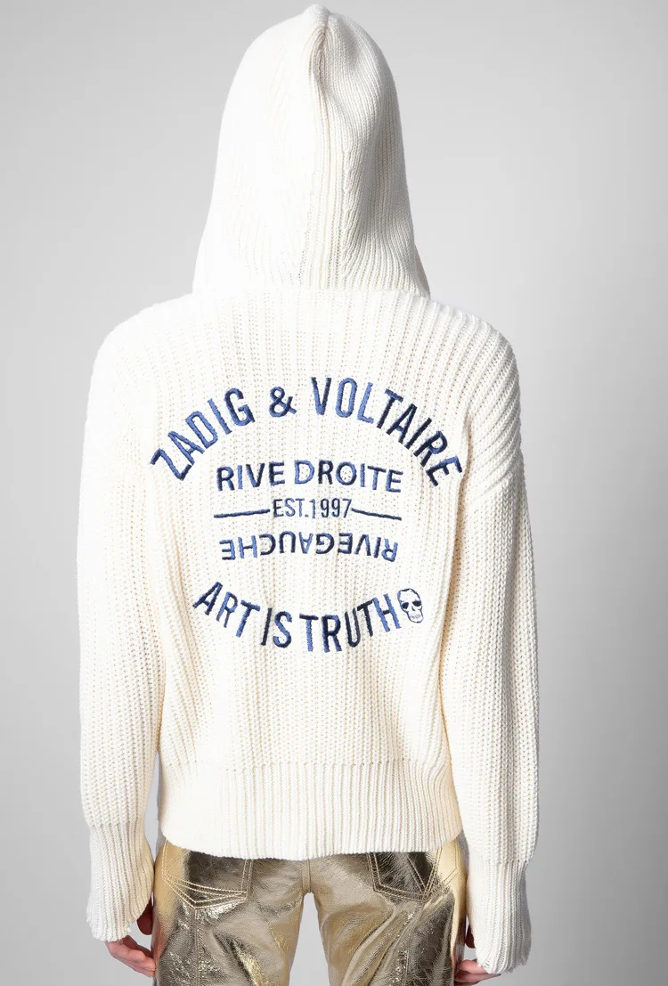 

Women Sweater 2021 Autumn and Winter Loose Cashmere Classic Letter Embroidery Zipper Cardigan Hooded Sweater Knit Sweater