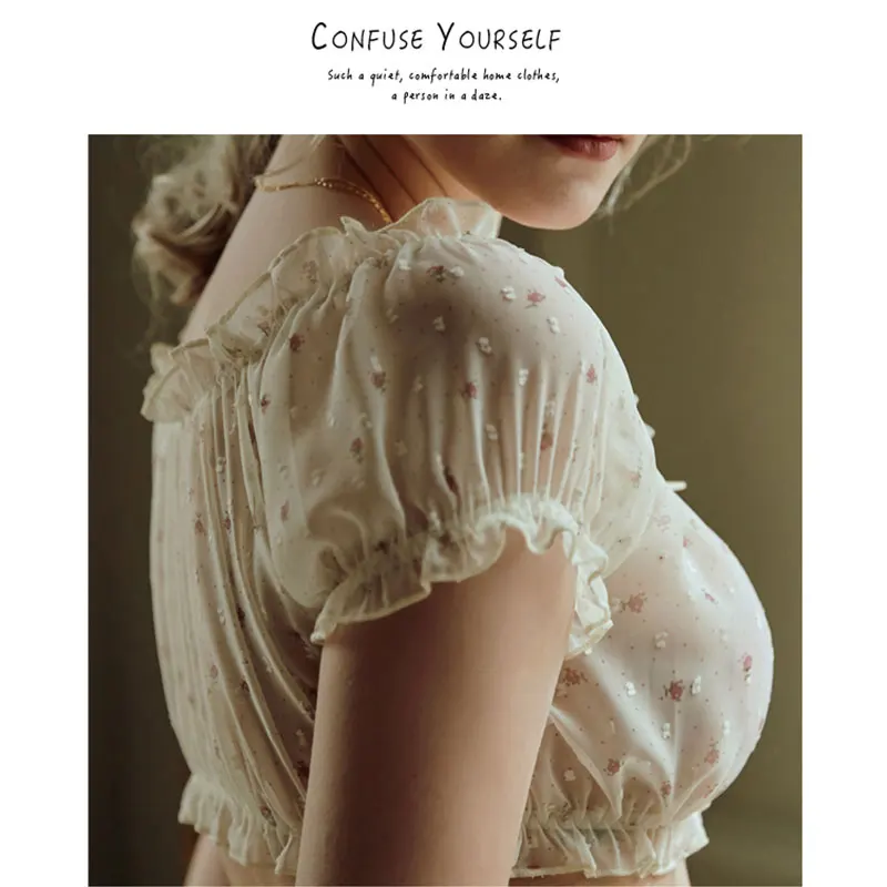 Женское сексуальное нижнее белье Babydoll цветочный милый искушение ультра-тонкий марлевый плиссированный с открытыми плечами рукава ноги кольцо сексуальная пижама