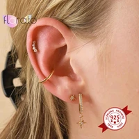 925 sterling silver ear buckle pave zircon star dangle hoop earrings punk geometric pendant earrings for women party jewelry