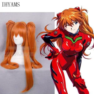 Парик для косплея ЕВА АСУКА Langley Soryu, термостойкий длинный синтетический волос оранжевого цвета, с шапочкой и 2 заколками для хвоста