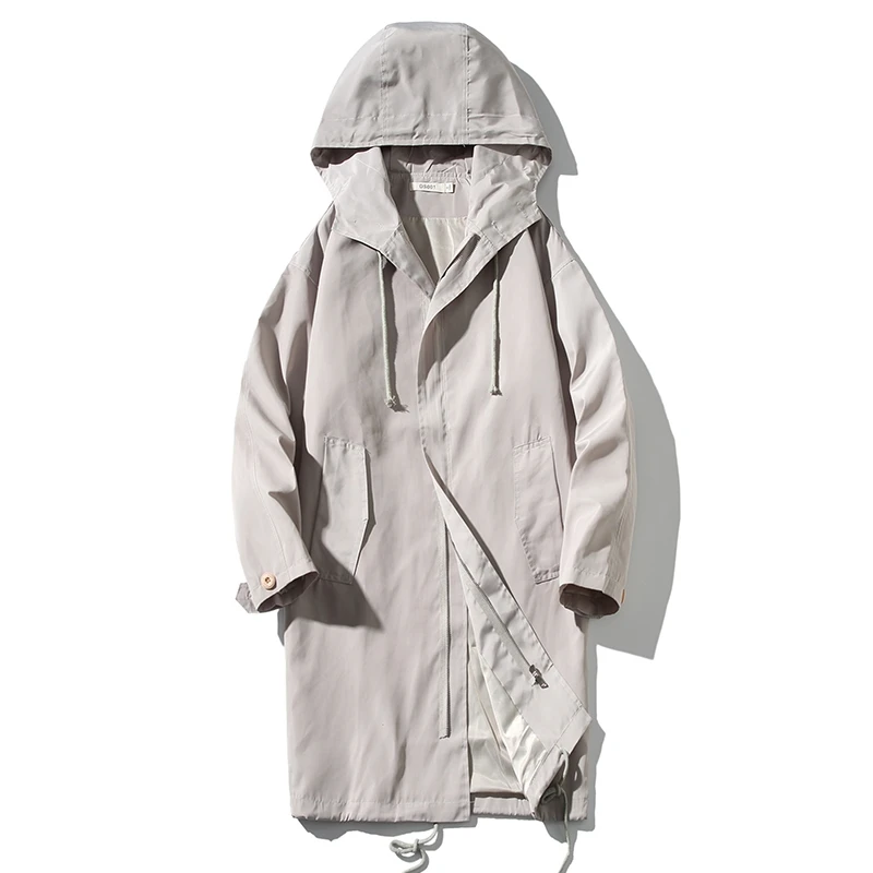 

Preppy Casual Spring Solid Color Hooded Trend Loose-fitting Men's Mid-length Jacket Hombre Streetwear