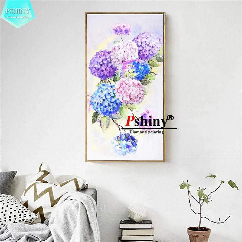 PSHINY 5D DIY Алмазная вышивка распродажа цветные гортензии цветы круглые стразы