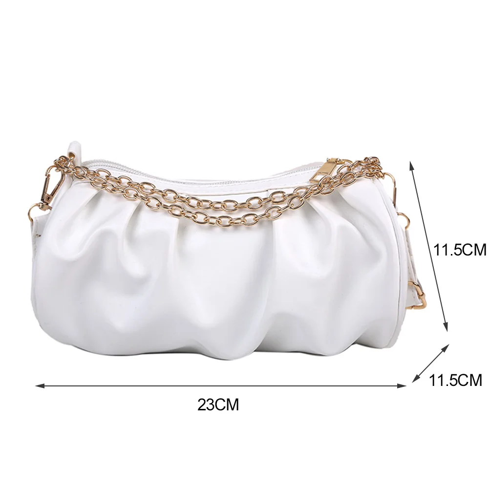 

Fashion Pleated Chain Small Handbags For Women Casual Solid Color Retro PU Leather Crossbody Bags Ladies Shoulder Messenger Bags