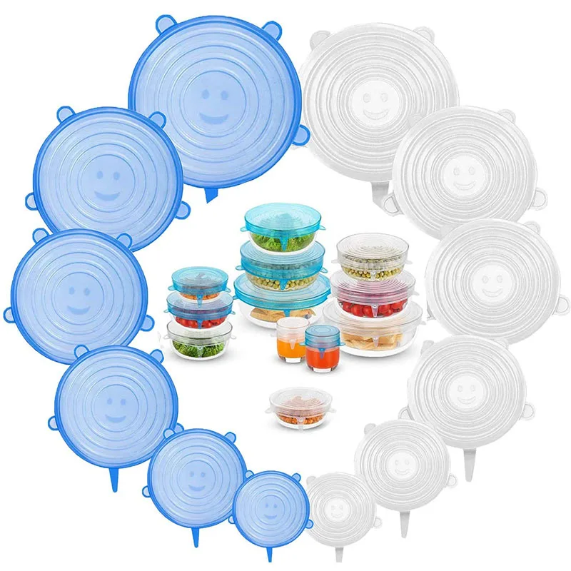 

6Pcs Silicone Food Preservation Lid Reusable Plastic Wrap Stretchable Heat-resistant Bowl Lid Kitchen accessories