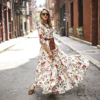 nedeins womens fashion flowers dress floral maxi boho summer beach weekend party round neck nine point sleeve sexy long dress