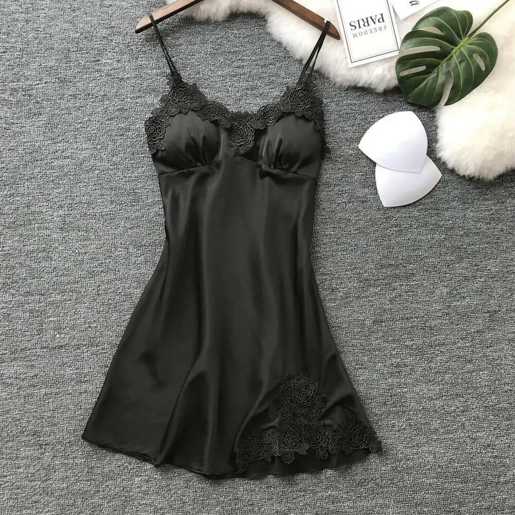 Женская атласная шелковая пижама ночная рубашка нижнее белье ночное сексуальное