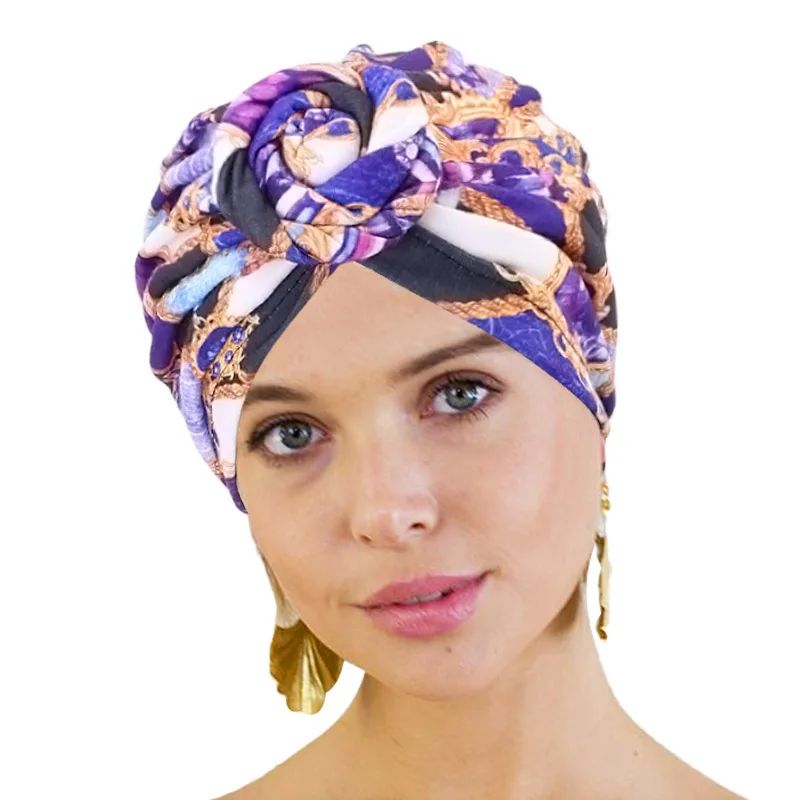 Turban en coton à motifs africains pour femmes, Turban à fleurs avec nœud, couvre chef, casquette chimio, foulard indien et arabe  (0)