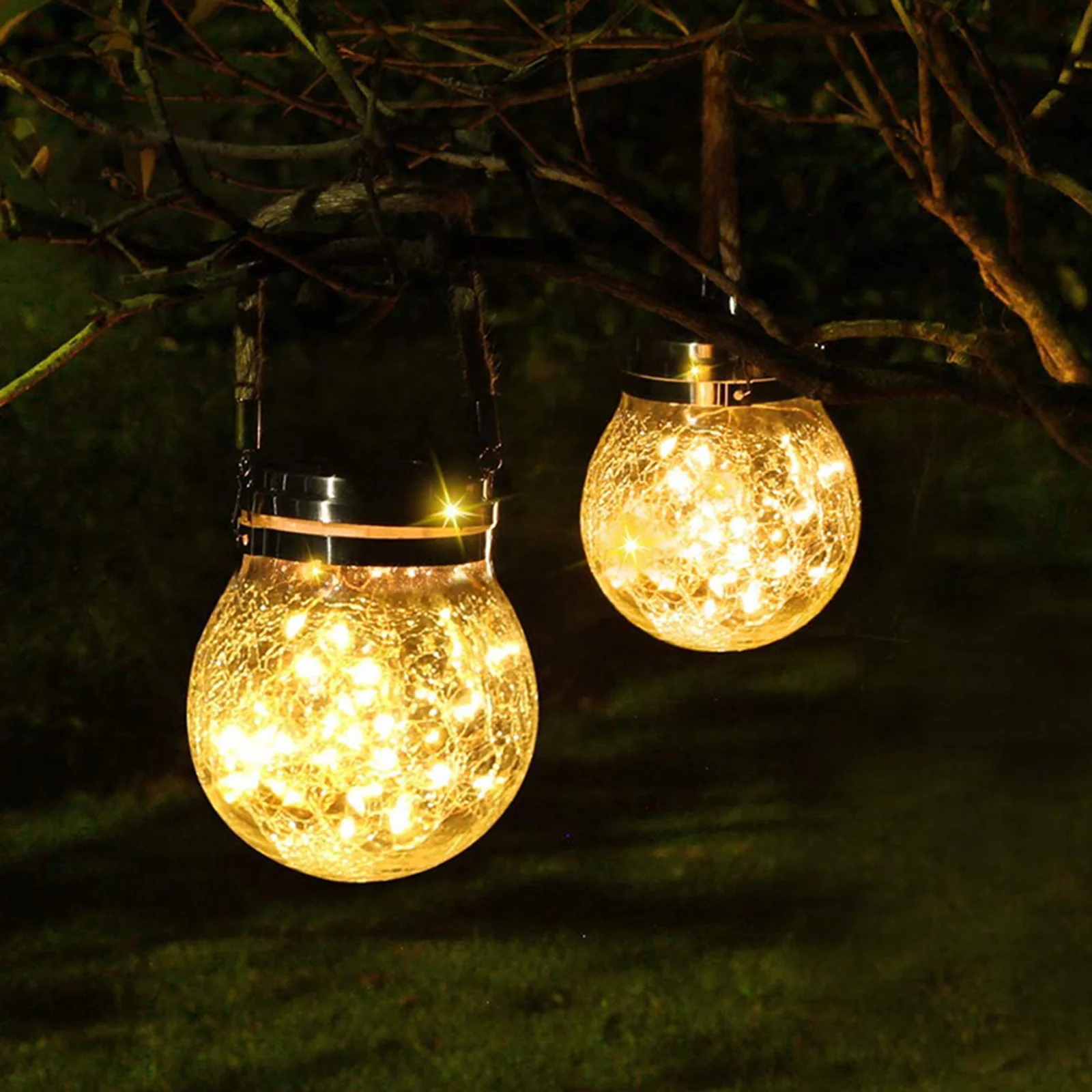 Solar Lantern Outdoor Hanging Light led Mason Jar Waterproof Table Lamp Crack Glass Garden for Patio | Освещение