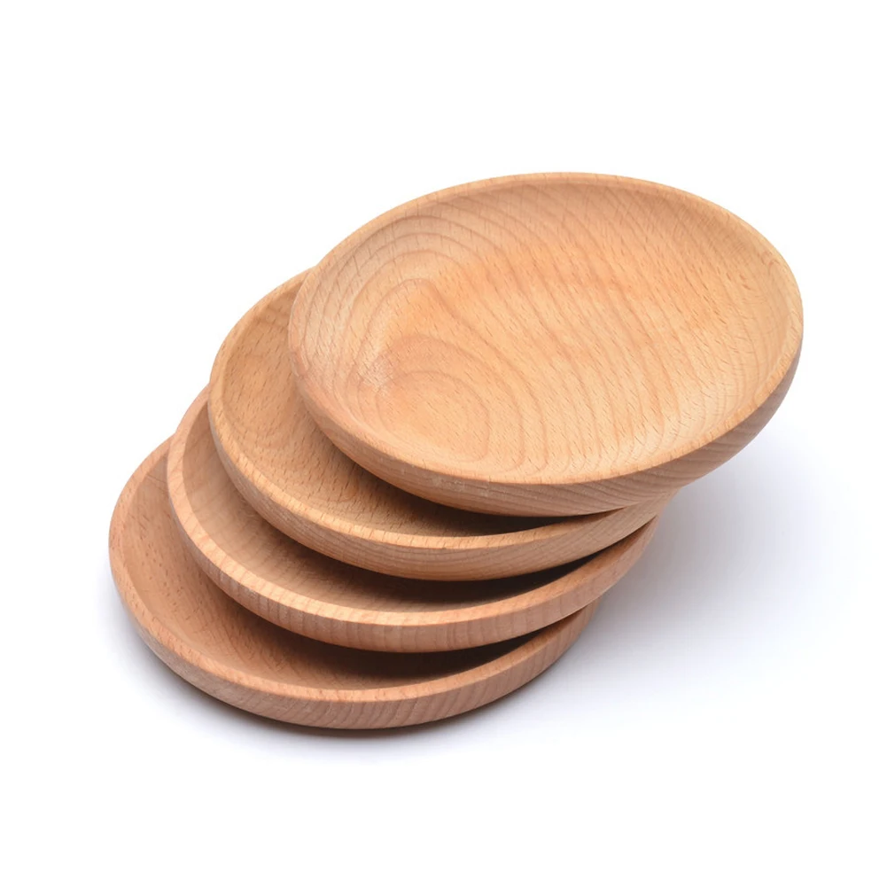 

Beech Wood Plate Diameter 12cm Small Wooden Round Serving Tray Eco-friendly Reusable Snack Plate for Appetizers Cheese Sushi