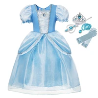 summer dress cinderella girls cosplay costume kids clothes for girl princess dress ball gown for birthday party crown gloves