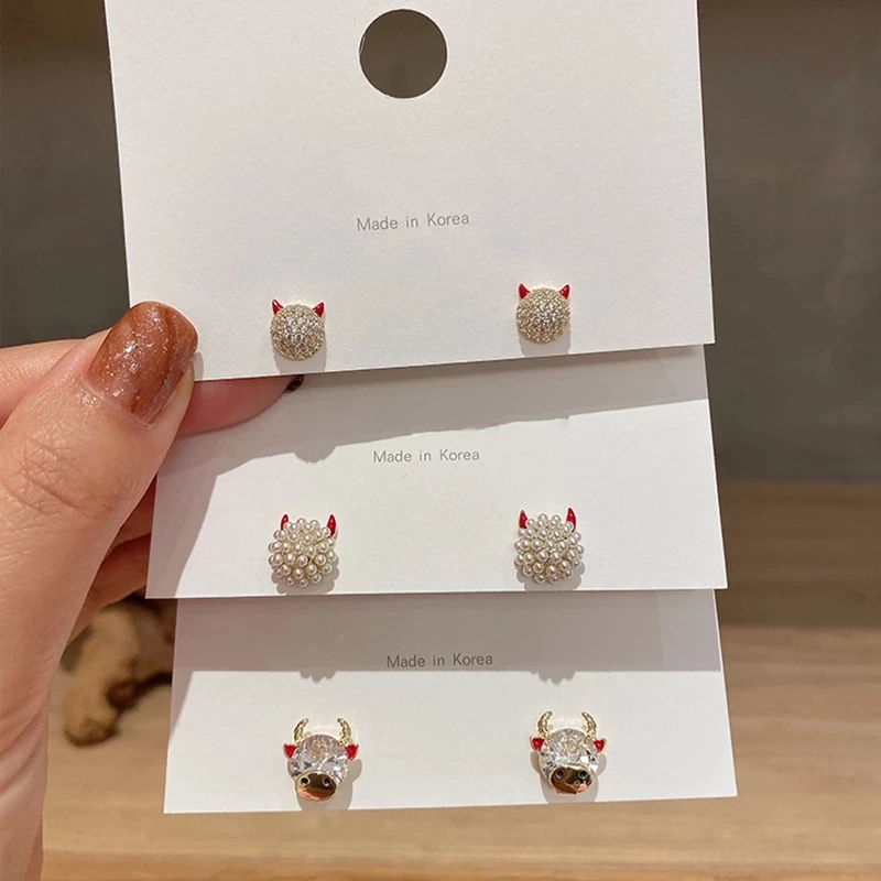 

Fashion Cute New Year Micro Paved Zircon Animal Stud Earrings For Women Girls Elegant Pearl Beads Pendientes Jewelry