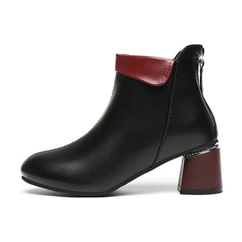 Зимние женские ботильоны на высоком каблуке Дамская обувь из мягкой кожи молнии