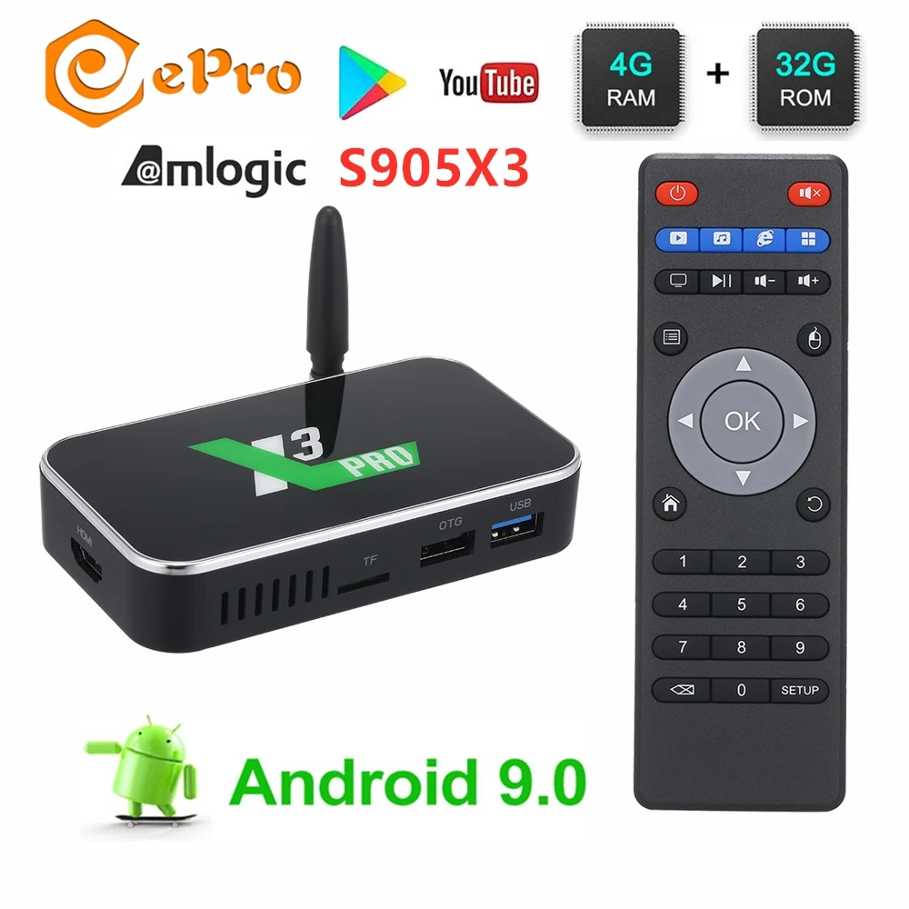 Android 9 0 Ugoos X3 Pro tv Box ram 4 Гб rom 32 ГБ Cube Amlogic S905X3 2 4G 5G WiFi 1000M 4K Youtube| |