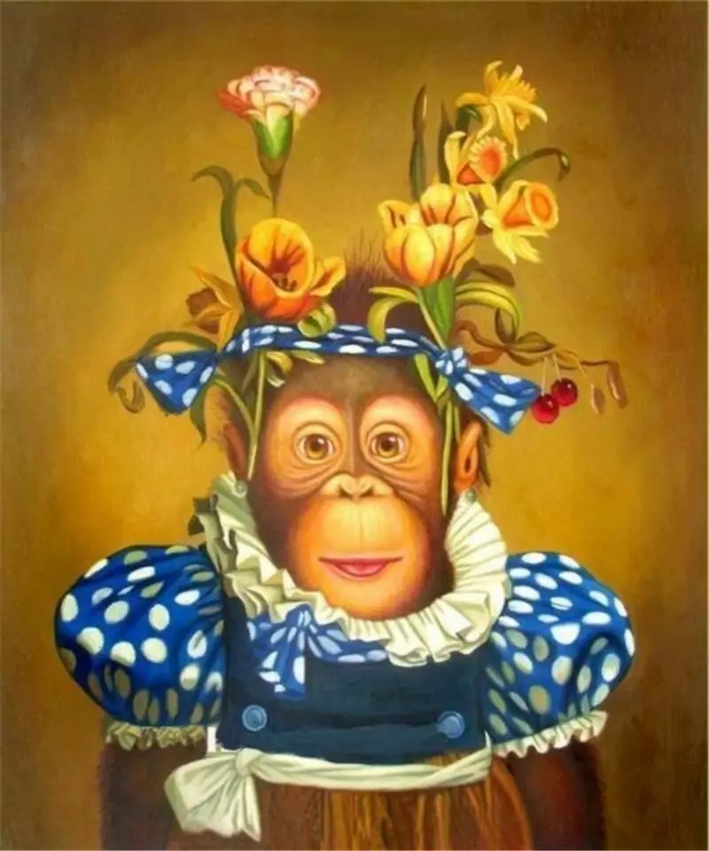 

No Framed Hand Painted Sexy Monkey with Flowers Abstract Hand-Painted Oil Painting On Canvas Wall Art for Women Men Kids Room