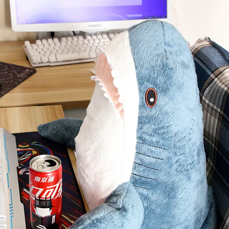 

1 pcs INS 60-140cm 2 color Big Size Funny Soft Bite Pink Plush Shark Toy Pillow Appease Cushion Gift For Children XMAS present