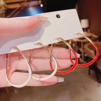 korean red white hollow out geometric hoop earrings for women korean style personality new trendy jewelry wholesale