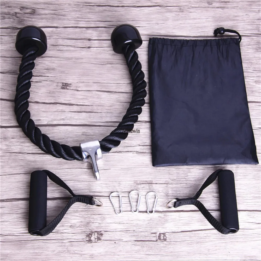 

7 PCS Tricep Rope Pull Down Set 2 Exercise Handles 3 Carabiner Clips Tricep Rope Cable Attachment for Gym Accessories