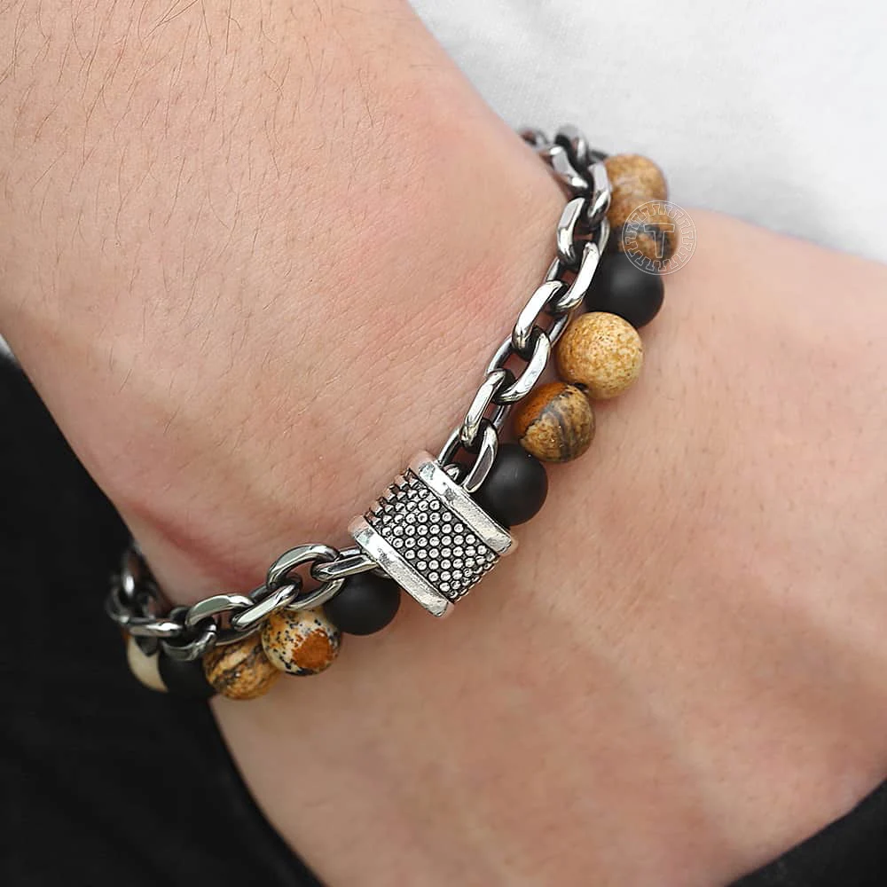 Мужской браслет с бусинами из нержавеющей стали|Цепочки и браслеты| |