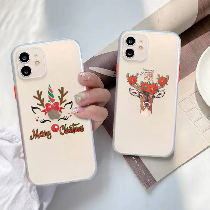 

Christmas deer Phone Case For iphone 12 mini 11 Pro Max X XS Max XR 7 8 Plus Translucent Matte Shockproof Case