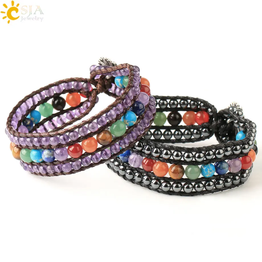 Браслет CSJA из натурального камня для женщин и мужчин плетеный кожаный браслет