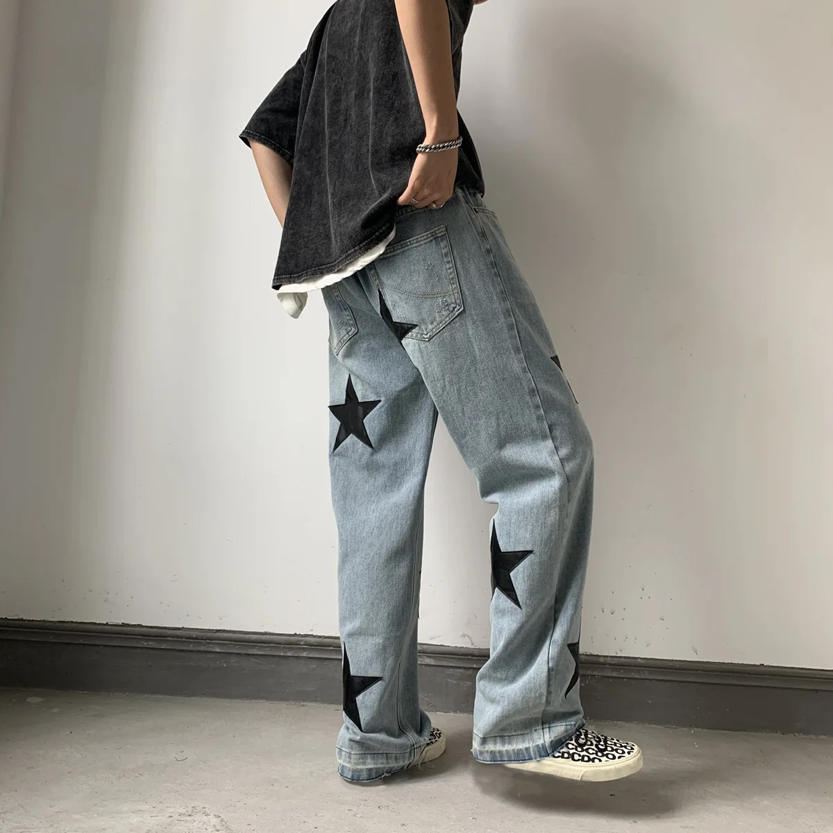 ICCLEK High Street Pants Men's Jeans Retro Wide Leg Pants Men's Thin Jeans Black Jeans Men  Plus Size Jeans  Wide Leg Jeans