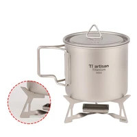 tiartisan outdoor camping pure titanium mini alcohol stove and 550ml titanium mug tianium cup set for backpacking wst014