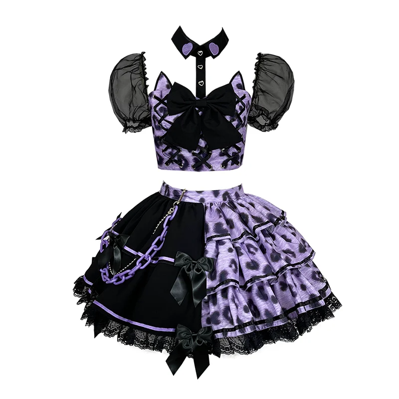 

Комплект из 2 предметов, бальное платье с кошачьими ушками, юбка мини, в горошек, с галстуком-бабочкой