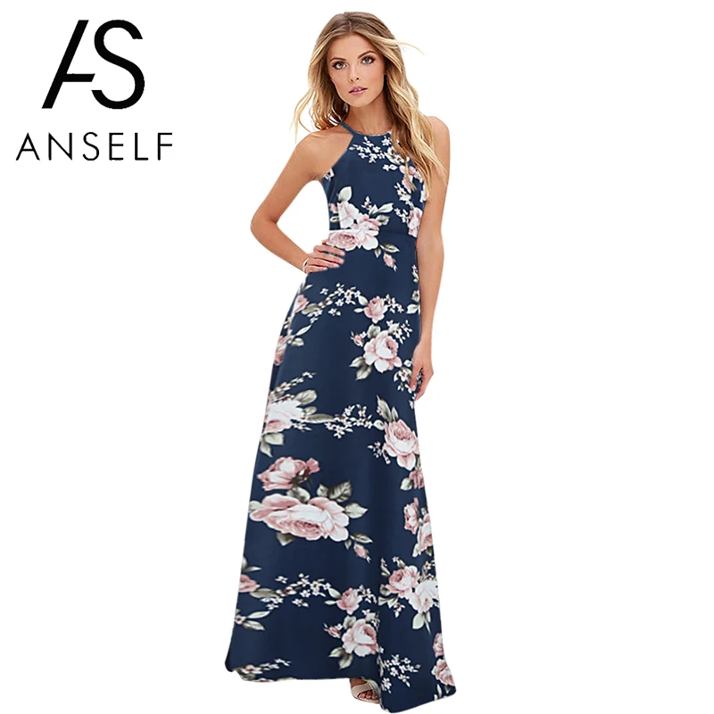 Женское пляжное платье без рукавов Anself Пляжное с цветочным принтом и лямкой на