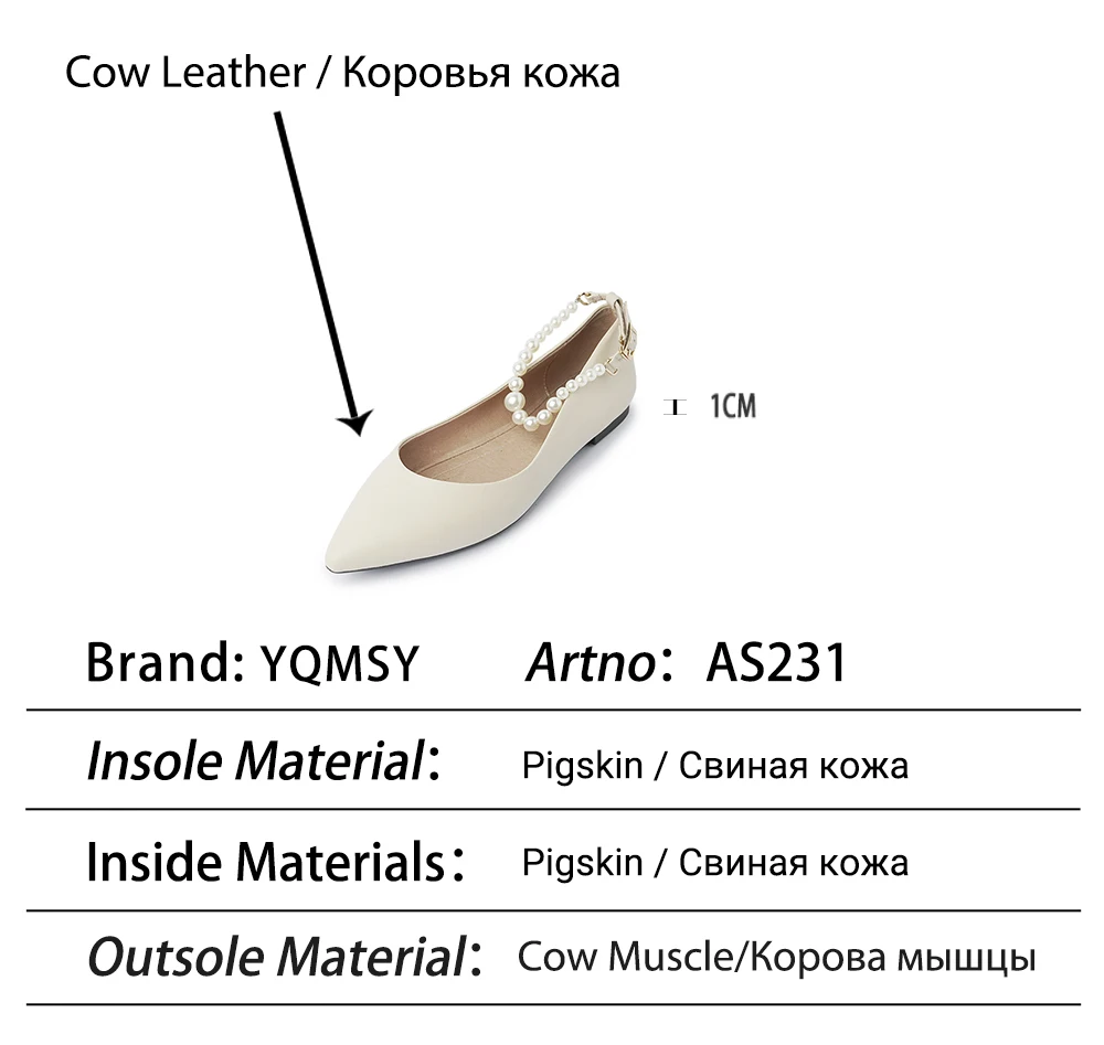 

YQMSY Casual Women's Flats Fashion String Bead Buckle Strap Pointed Toe Flats Genuine Leather Commute Office Lady Shoes AS231