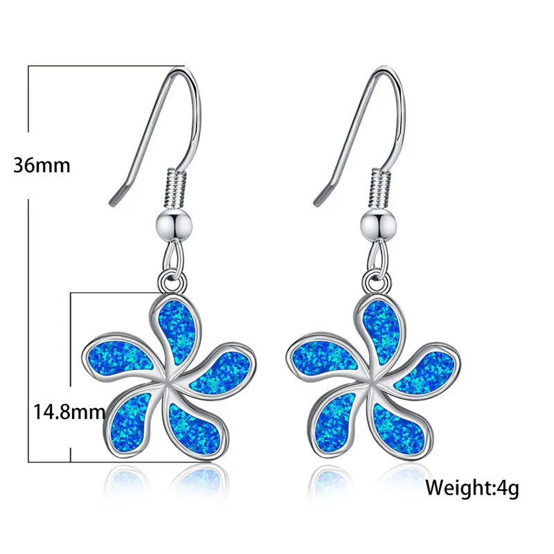 

Luxury Female Blue Opal Drop Earrings Classic Silver Color Dangle Earrings Dainty Bridal Flower Wedding Earrings For Women