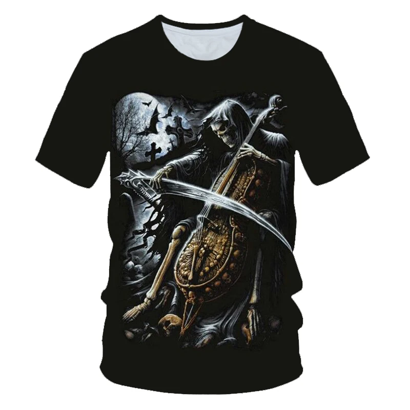 Череп Призрак пламя Футболка мужская музыка футболки 3d гитара Повседневная