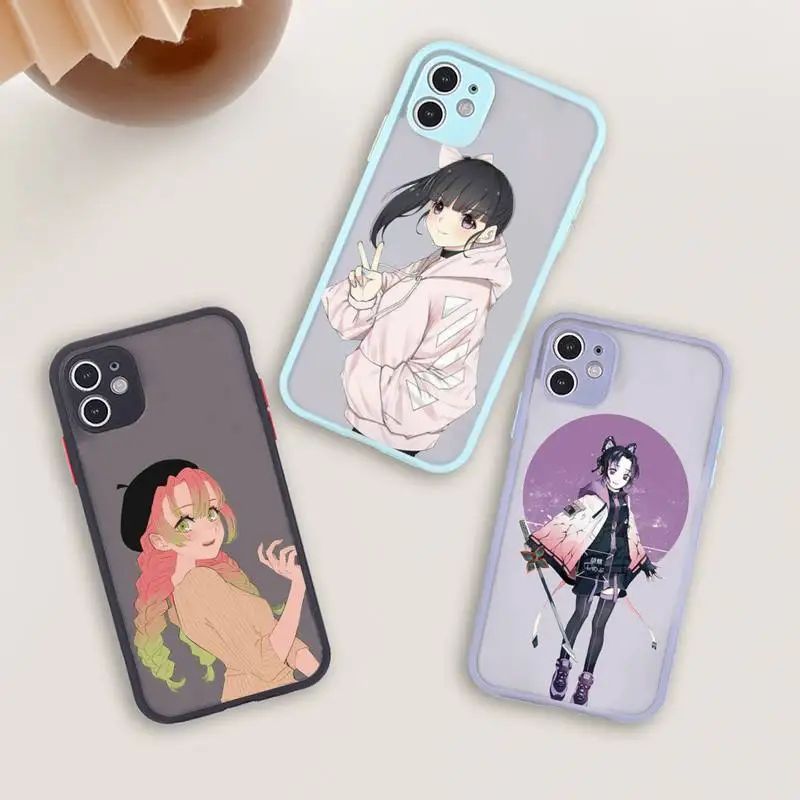 

Kamado Nezuko Kimetsu Phone Case For iPhone 12 11 Mini Pro XR XS Max 7 8 Plus X Matte transparent blue Back Cover