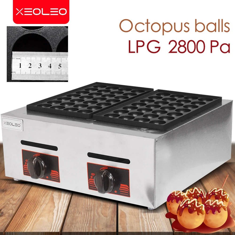 

XEOLEO Commercial Double Plates Gas Fish Ball Machine LPG Takoyaki Ball Grill Machine Octopus Ball Furnace 2800 Pa