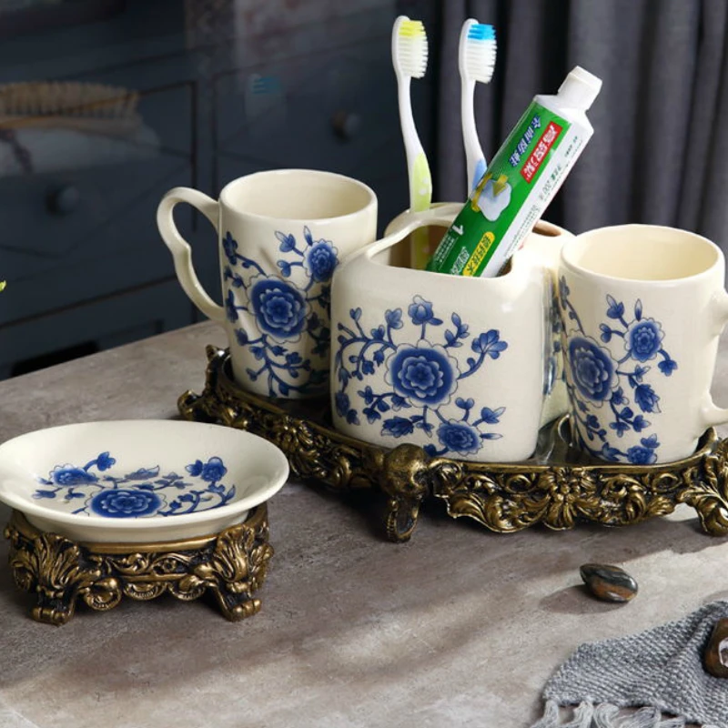 Винтажные Роскошные дворцовые керамические синие и белые фарфоровые украшения