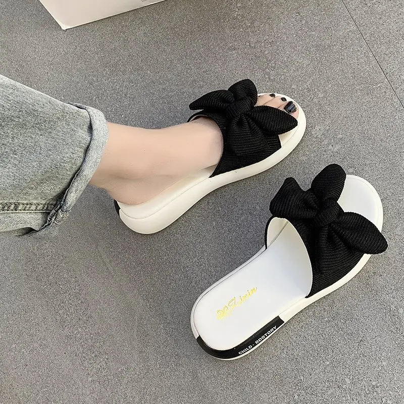 

Slippers Women Summer Shoes Luxury Slides Butterfly-Knot Platform Pantofle Rubber Designer Soft 2021 Flat Basic Fabric Butterfly