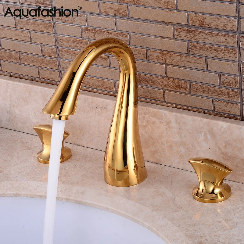 Бесплатная доставка золотой кран для ванной комнаты латунный горячей и холодной