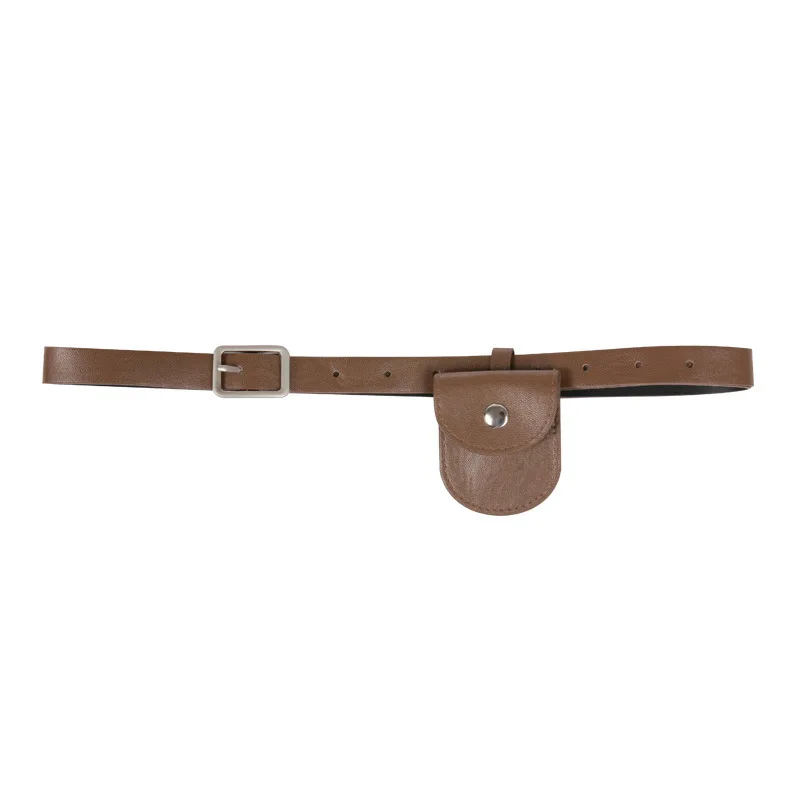 

Pure color restoring ancient ways small pu leather leather belt female han edition fashion leisure belt pockets ins