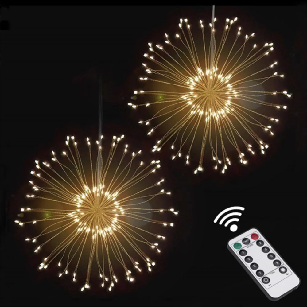 Remote Control Hanging Starburst String Lights 120-200Leds Copper Firework Christmas Outdoor Fairy Garland Party Decor | Лампы и