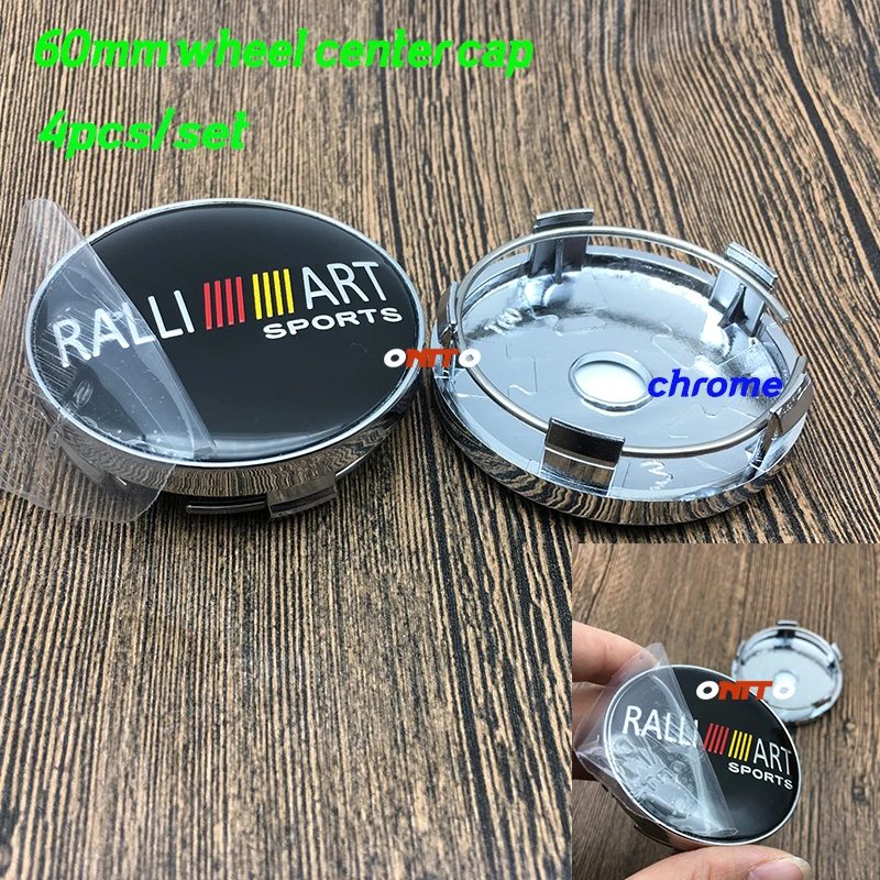 

Car Styling Chrome 60MM 2.36inch 4PC Ralli Art Sports logo Emblem Car Wheel Center Cap Hub Rim Covers Dust-proof for mitsubishi