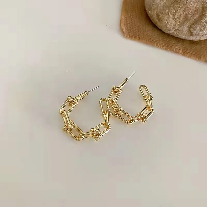 

Silver needle retro geometric chain earring Earring Korean cool wind metal earrings fashion personality earrings free shipping