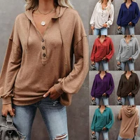autumn new sweatshirt amazon womens button closure hoodie casual loose solid color