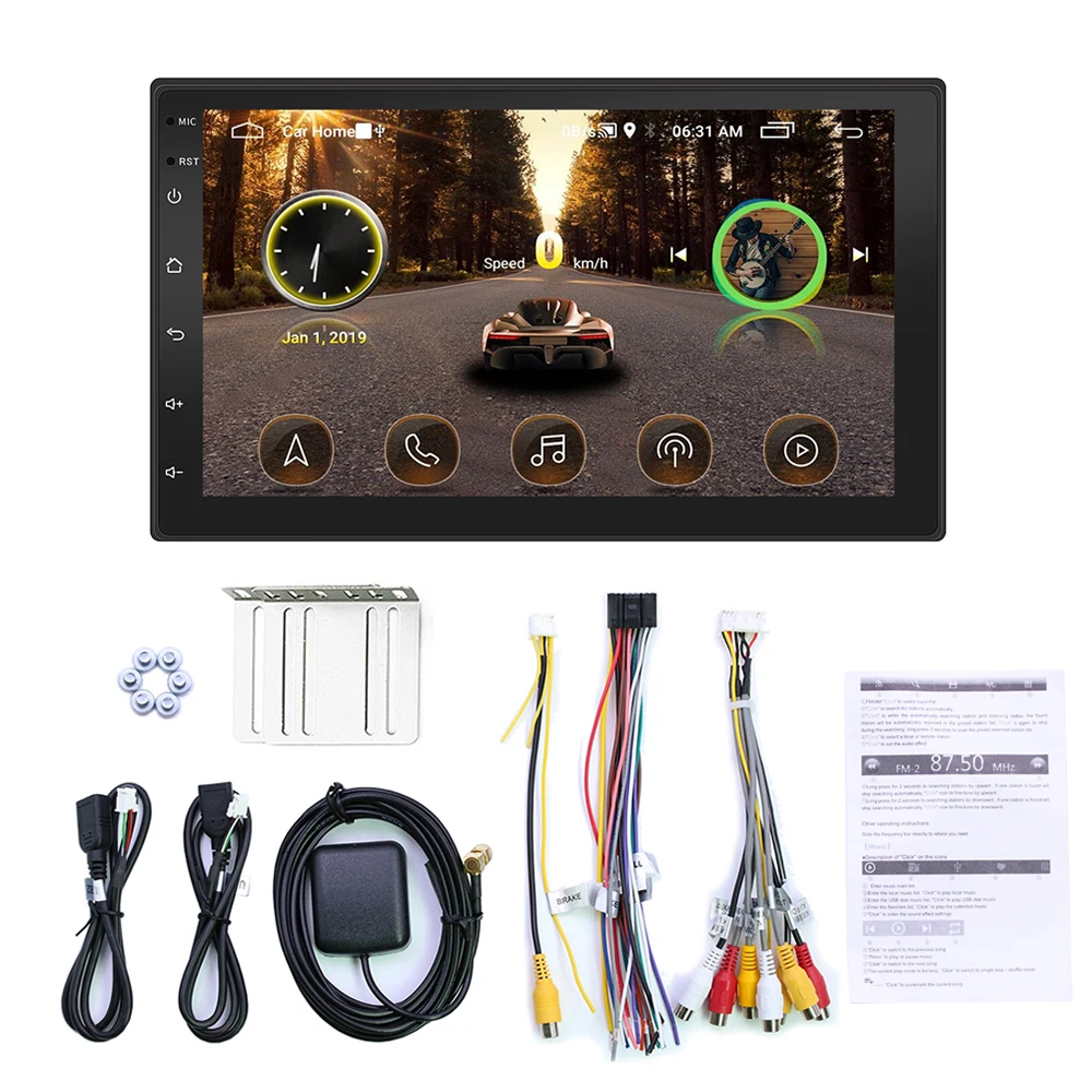 7 дюймов Android 8 1 Dual 2 DIN 16G четырехъядерный gps автомобильный стерео MP5 плеер FM 2.5D