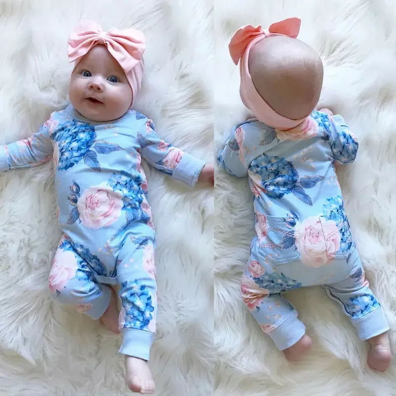 

Newborn Baby Girl Floral Romper Jumpsuit Playsuit Headband Clothes Outfit Set
