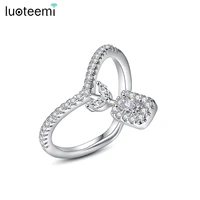 luoteemi unique silver color rings for women with a squaretwo leaves couple wedding rings love heart shape dec new friend gift