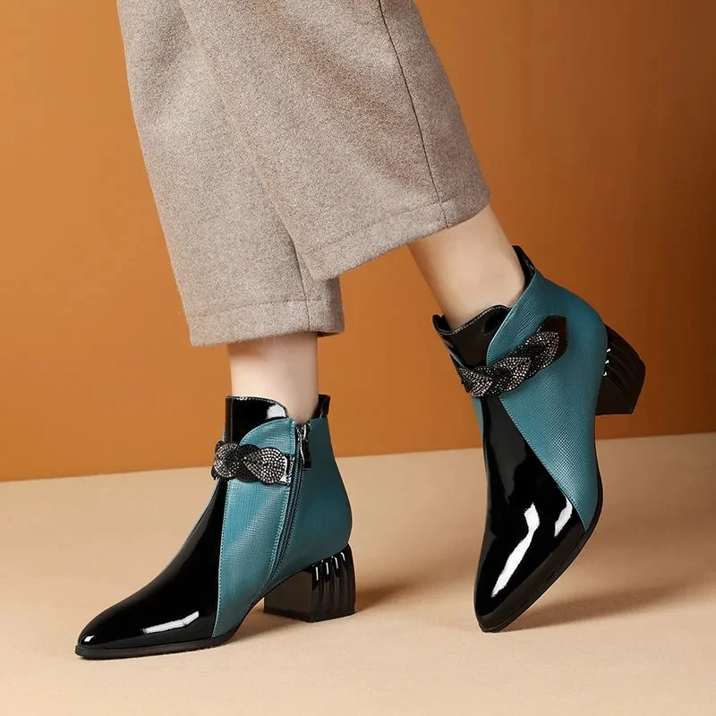 

Luxury brand lady elegant genuine leather boots pointed toe comfort moccasin women martin's boots 2022 shoes