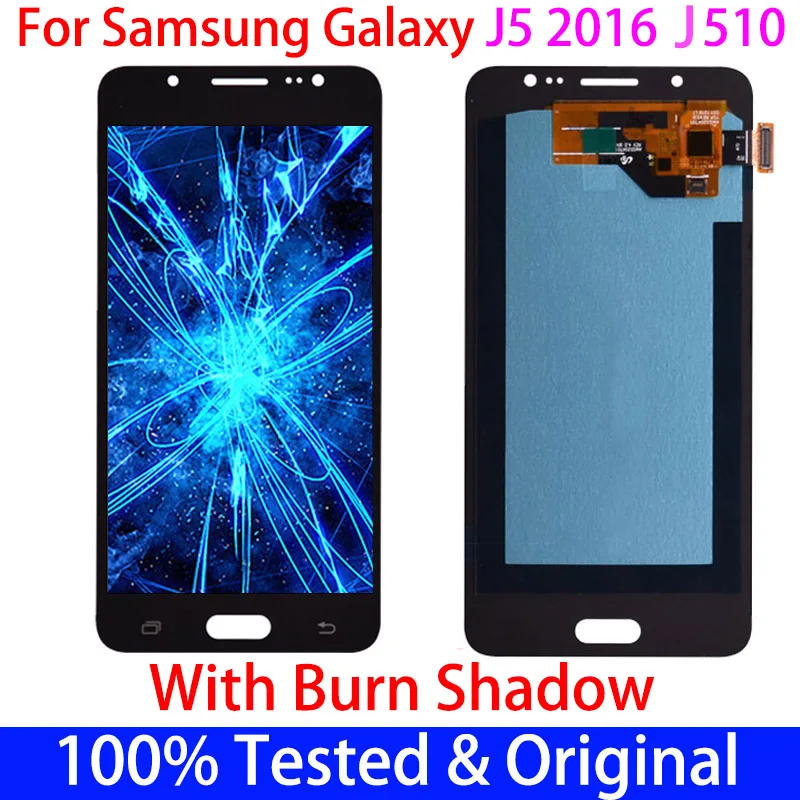 

Оригинальный ЖК-дисплей с ожоговым тенем для Samsung Galaxy J5 2016 J510 SM-J510F J510FN J510Y, ЖК-дисплей с сенсорным экраном и дигитайзером в сборе