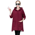 Женская ветровка средней длины, повседневное пальто с капюшоном и карманами на осень и зиму, утепленная бархатная спортивная одежда