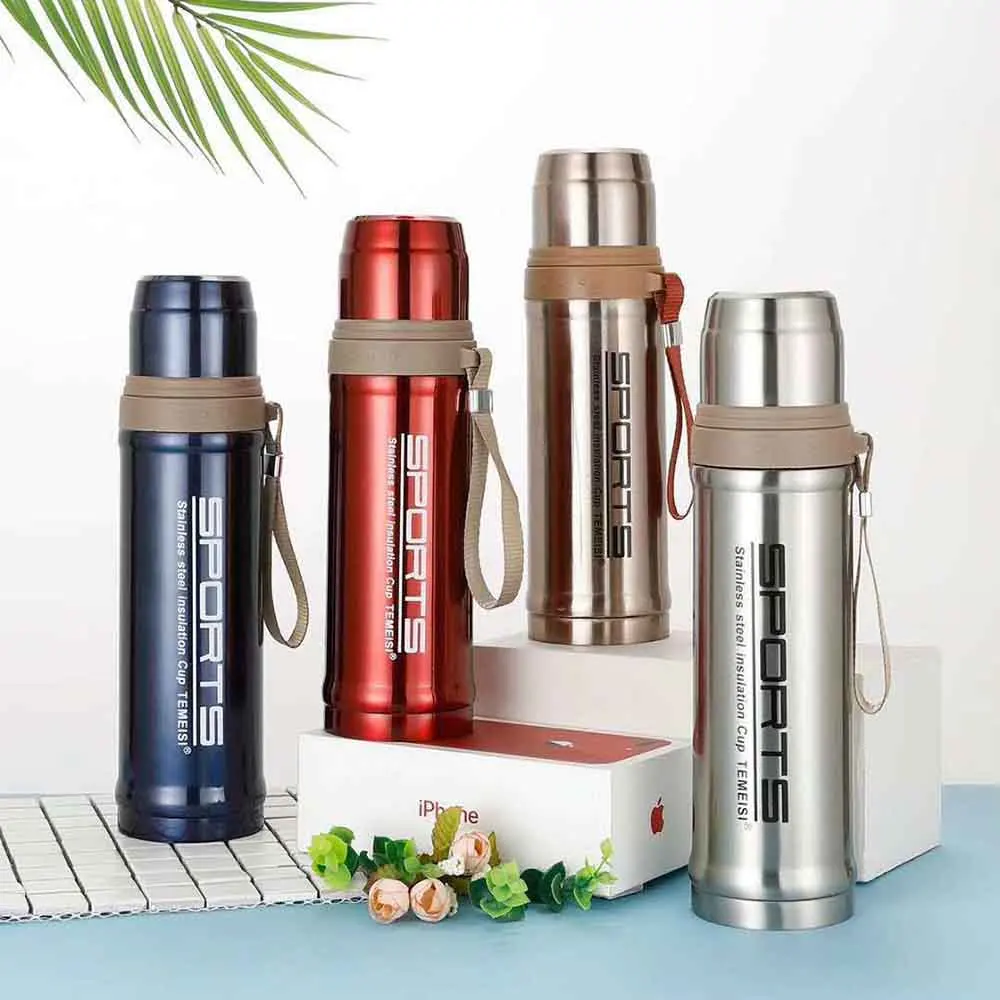 

750ml Stainless Steel Vacuum Flask Outdoor Travel Thermos Cup Portable Car Coffee Water Bottle with Rope Filter Insulated Hydro