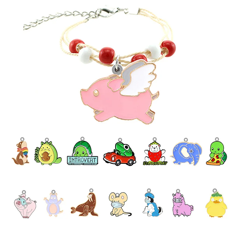 

TAFREE Various Animal Anime Pattern Bracelet Red And White Beaded Rope Chain With Epoxy Resin Mini Small Listing Girl Hand Rope