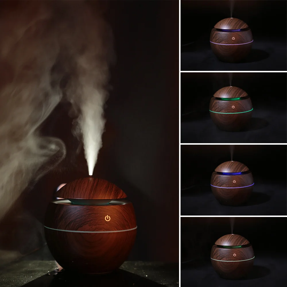 

Electric Air Humidifier Essential Aroma Oil Diffuser Ultrasonic Wood Grain Humidifier USB Home Mini Mist Maker LED Light